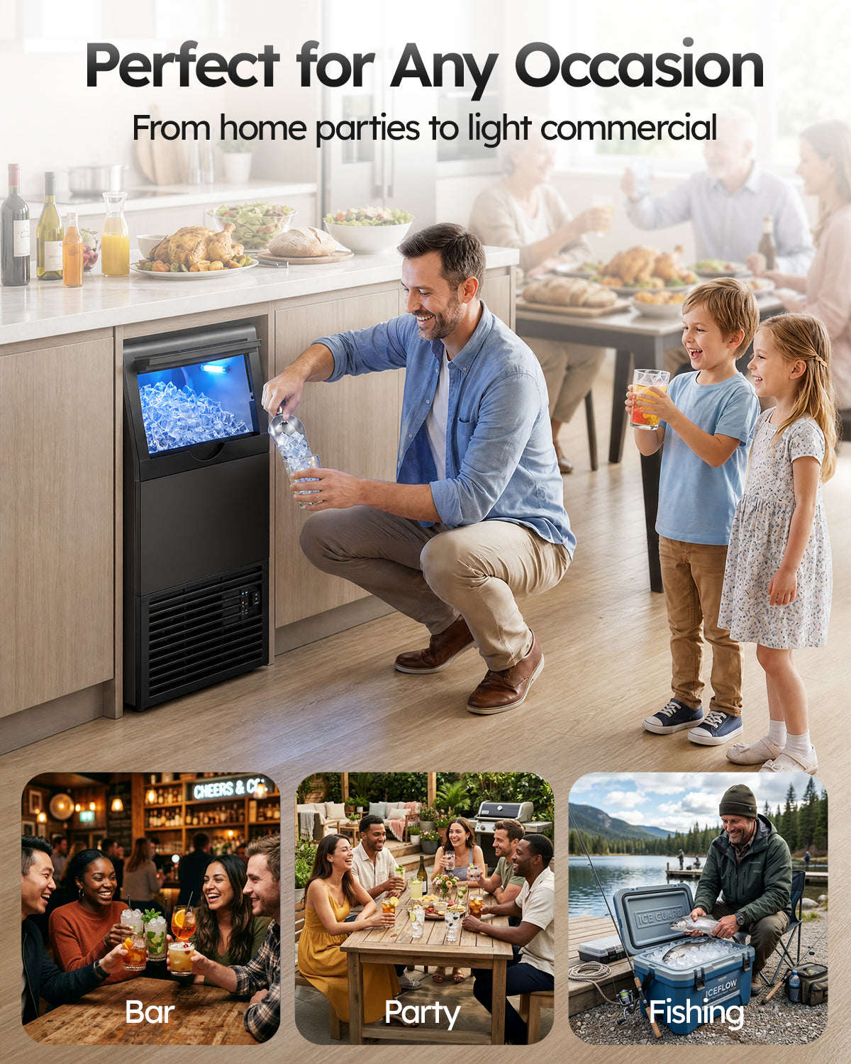 Ecojoy Commercial Ice Maker Machine, 100lbs/24H Stainless Steel Under Counter ice Machine with 33lbs Ice Storage Capacity, Freestanding Ice Maker