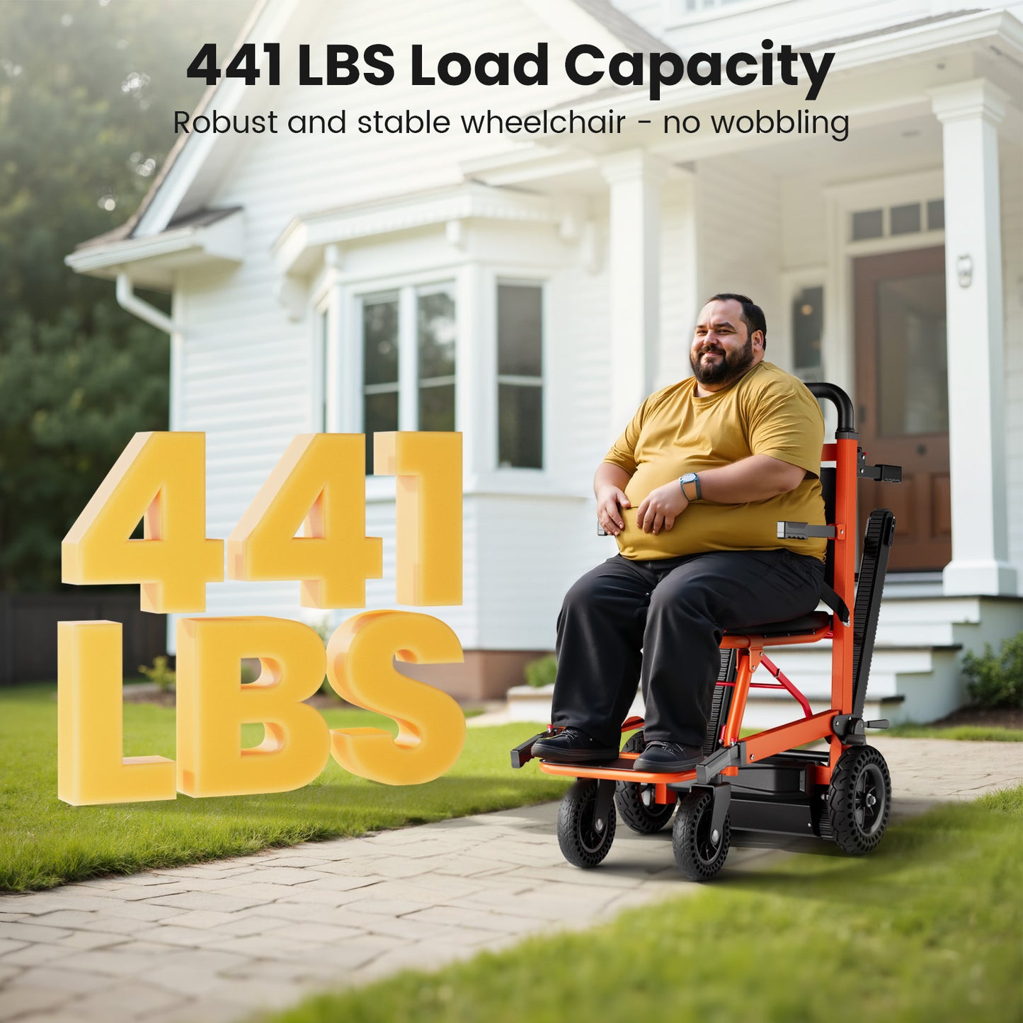 Ecojoy Electric Stair Climbing Wheelchair for Adults, Large Rear Wheels, Portable & Foldable, Orange, 441lb Limit