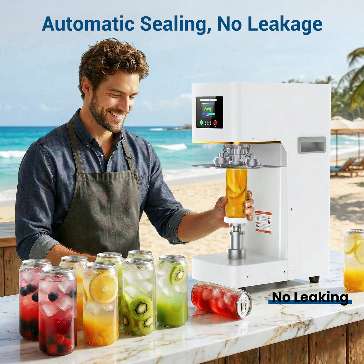 Ecojoy Commercial Can Sealer Machine for Drinks, Automatic Beverage Can Sealing Machine with 360° Seam Technology & Auto Lift System, Heavy-Duty Soda Sealer for Aluminum & Plastic Cans, White