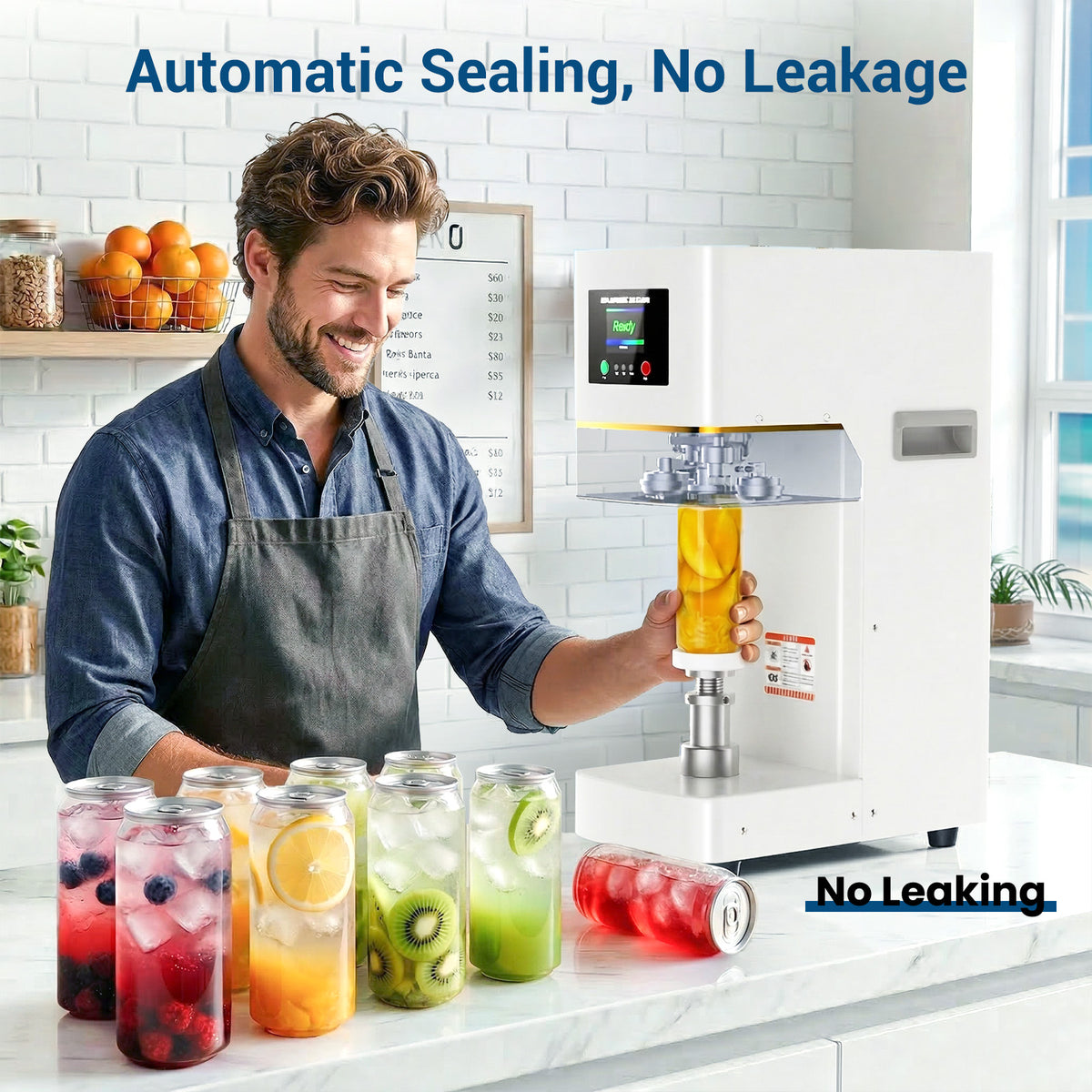 Ecojoy Commercial Can Sealer Machine for Drinks, Automatic Beverage Can Sealing Machine with 360° Seam Technology & Auto Lift System, Heavy-Duty Soda Sealer for Aluminum & Plastic Cans, White
