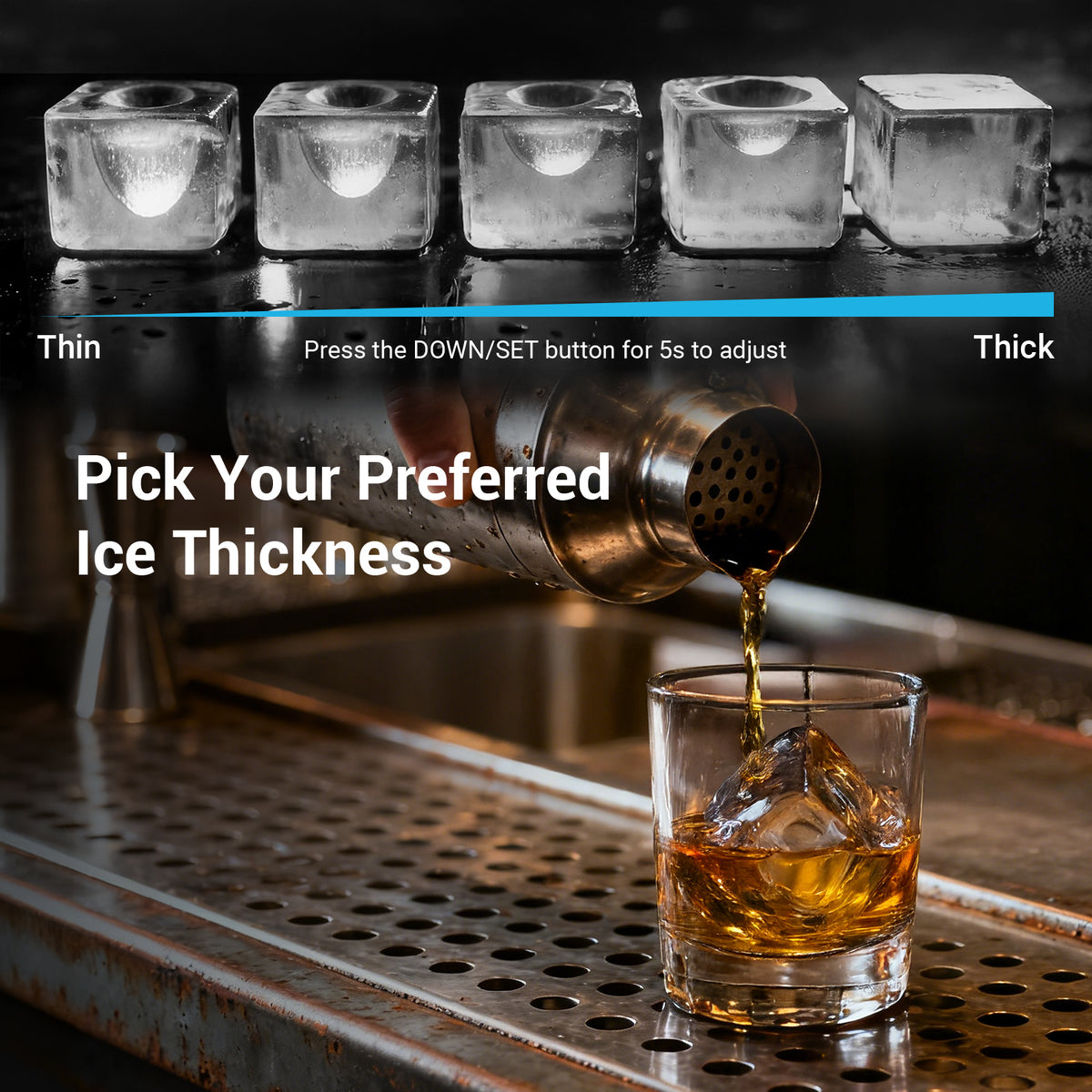 Ecojoy 1.6' Clear Ice Cube Maker Countertop, 200 Pcs Daily Cubes 3 Square Ice in 20-40 Mins for Whiskey, Slow-Melting & Self-Cleaning, 24H Timer, with Ice Tong for Home/Bar/Party