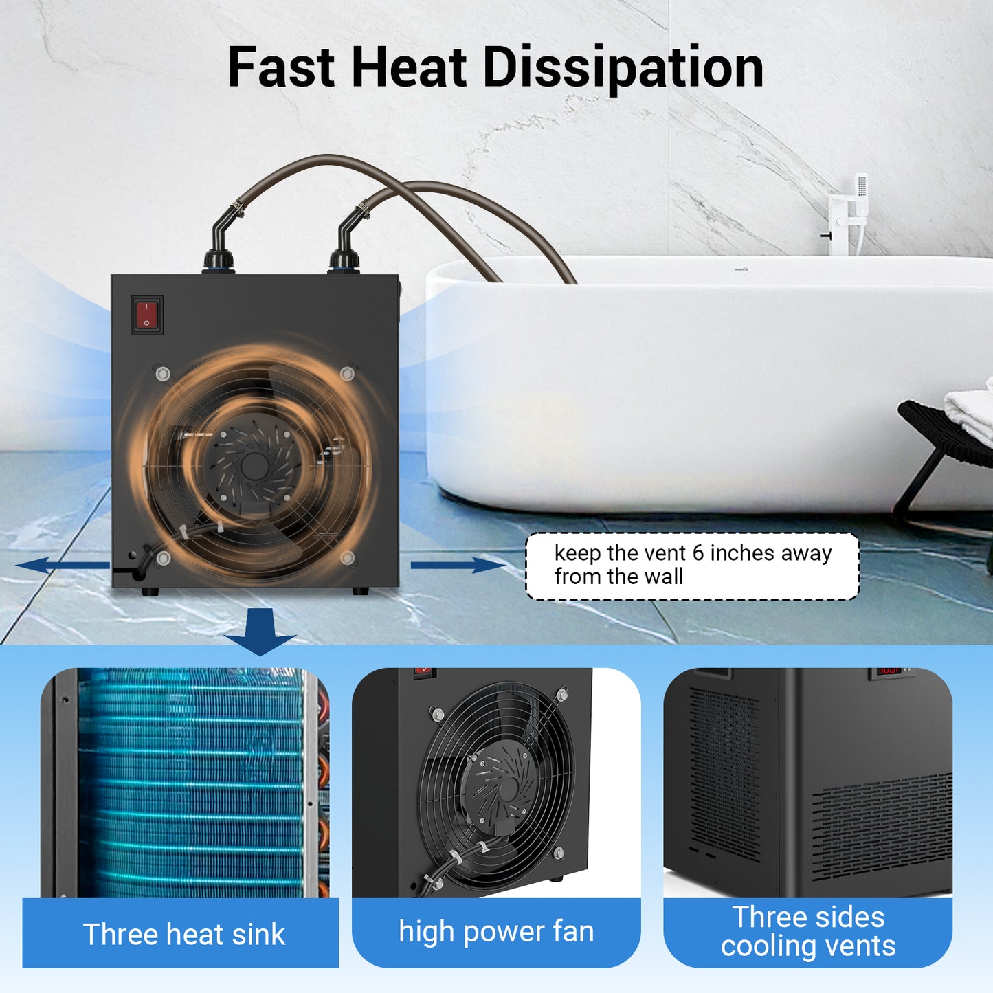 Ecojoy 1/2 HP Aquarium Chiller, 132 Gallon Ice Bath Water Chiller for Cold Plunge (45°F ~ 89°F), Fish Tank Chiller with Pump and Quiet Design Compressor