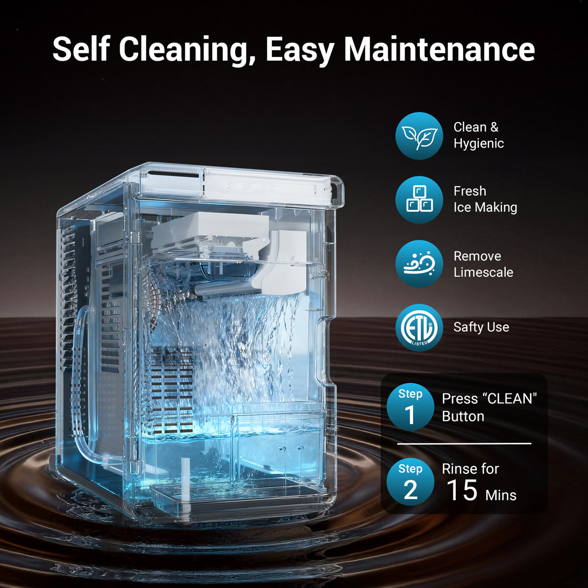 Ecojoy 1.6' Clear Ice Cube Maker Countertop, 200 Pcs Daily Cubes 3 Square Ice in 20-40 Mins for Whiskey, Slow-Melting & Self-Cleaning, 24H Timer, with Ice Tong for Home/Bar/Party