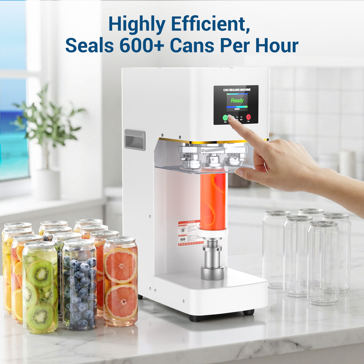Ecojoy Commercial Can Sealer Machine for Drinks, Automatic Beverage Can Sealing Machine with 360° Seam Technology & Auto Lift System, Heavy-Duty Soda Sealer for Aluminum & Plastic Cans, White