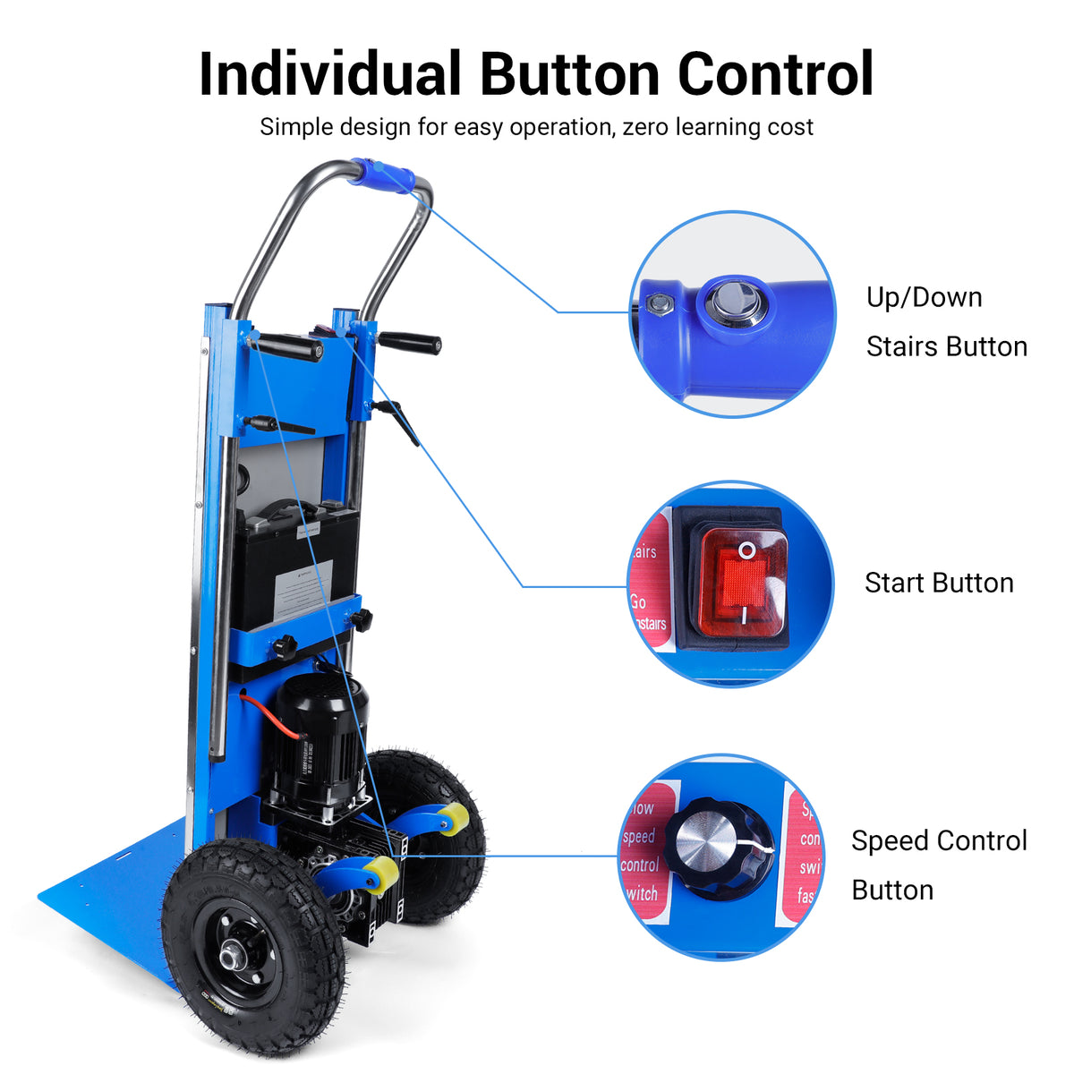 Ecojoy Electric Stair Climbing Dolly, 900lbs Capacity Stair Climbing Hand Trucks, 1200W Powered Electric Dolly for Stairs, with Folding Handle & Pneumatic Wheels & 4M Safety Rope