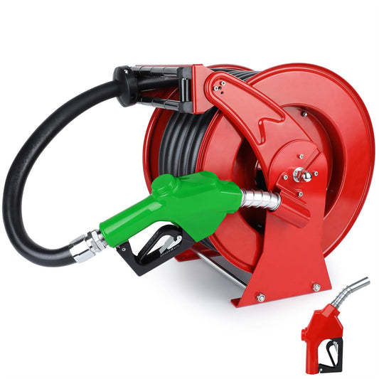 Retractable Diesel Fuel Hose Reel 1" x 50' with Fueling Nozzle for Truck 300 PSI