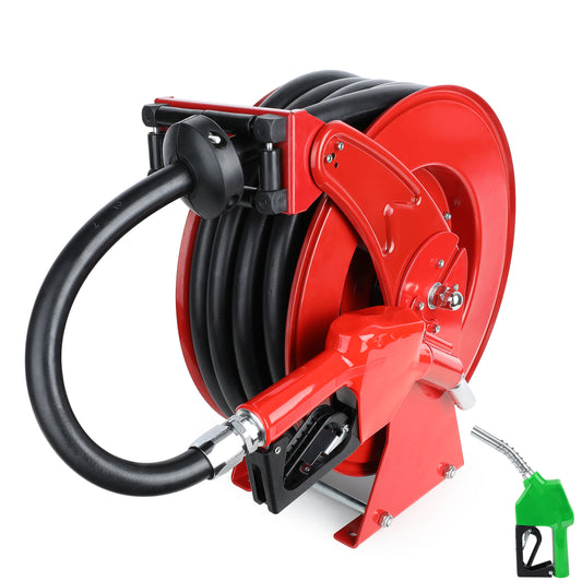 Diesel Fuel Hose Reel Retractable 3/4" x 50' Spring Driven Auto Swivel 300 PSI
