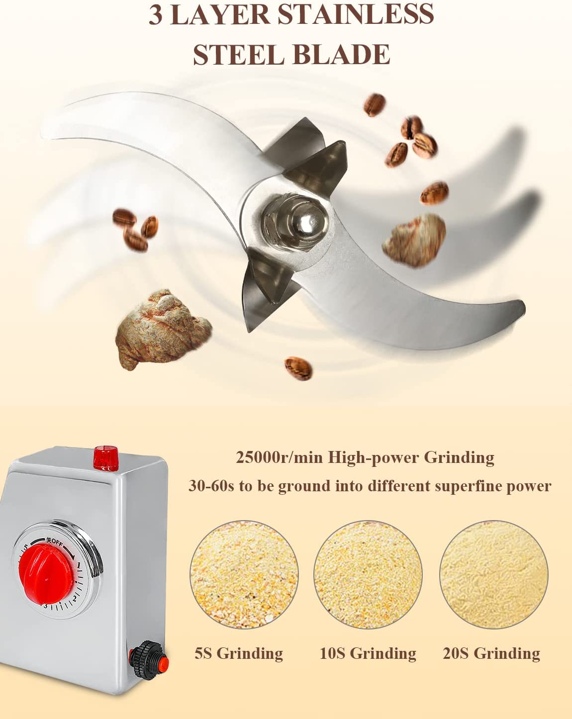 750g Commercial Spice Grinder Electric Grain Mill Grinder 2600W High Speed Pulverizer