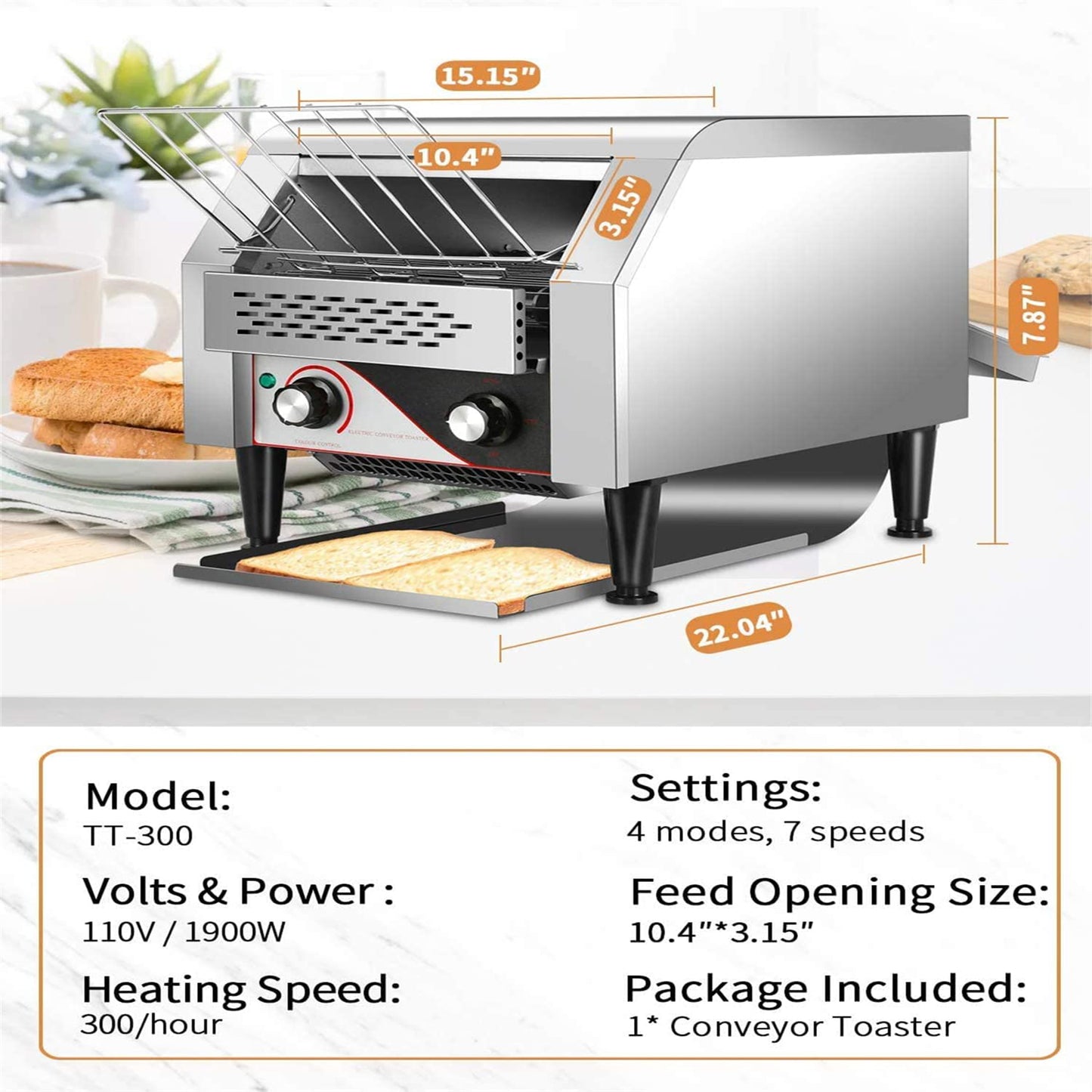 Commercial Countertop Conveyor Toaster Toasting Bread Bagels 300 Slices Per Hour