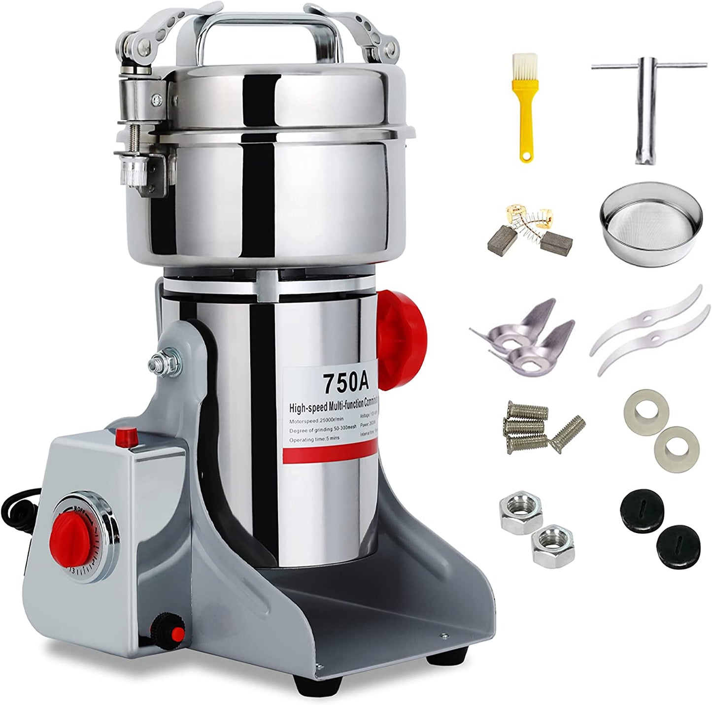 700g Electric Grain Mill Grinder, High Speed 2500W Commercial Spice Grinders,  Stainless Steel Pulverizer Powder Machine