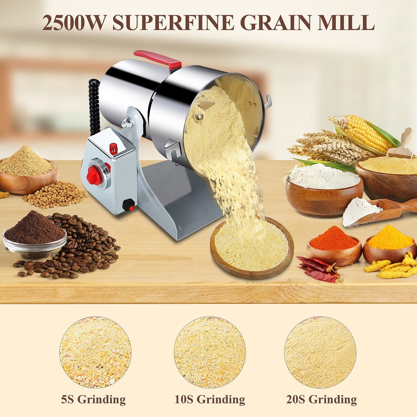 750g Commercial Spice Grinder Electric Grain Mill Grinder 2600W High Speed Pulverizer